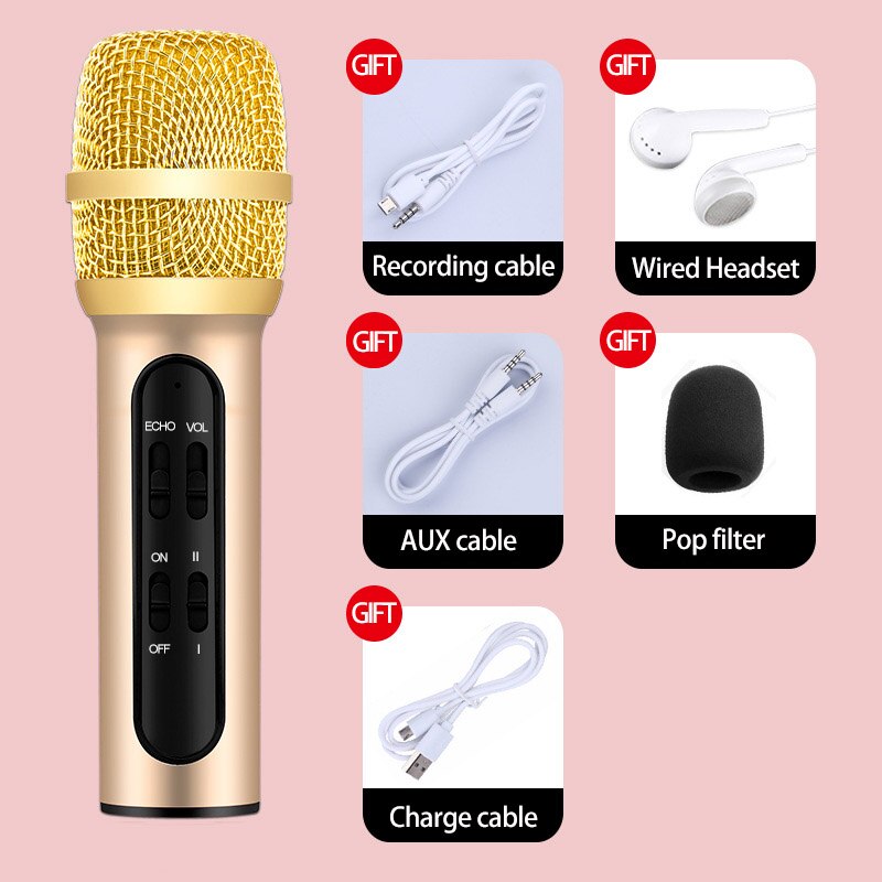 Leehur karaoke handhållen bärbar mikrofon sing recording live trådad mikrofon för dator iphone huawei xiaomi: Gul