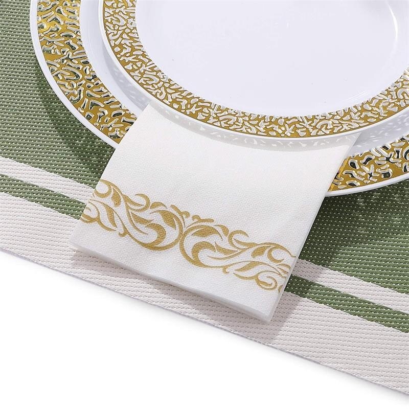 100 stk luksus engangs gæst håndklæder bryllupsfest håndklæde holdbart dekorativt badeværelse håndservietter guld sølv hvid væv