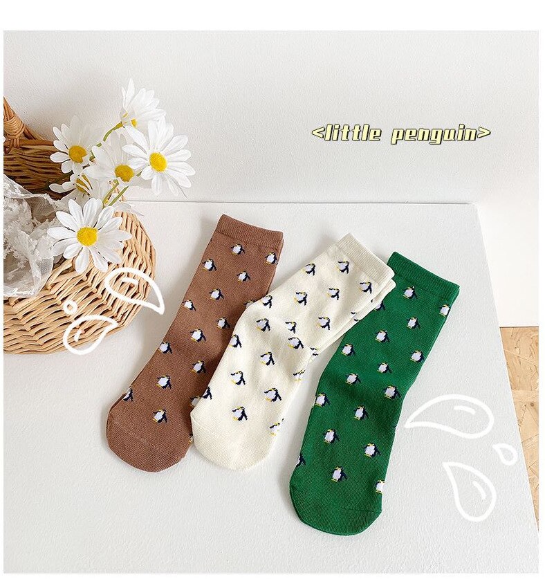 8812 Ins Koreaanse Versie Tij Sokken Kinderen Kalf Sokken Herfst Winter Cartoon Jongens En Meisjes 'Straight Board Sokken: penguin 3pairs