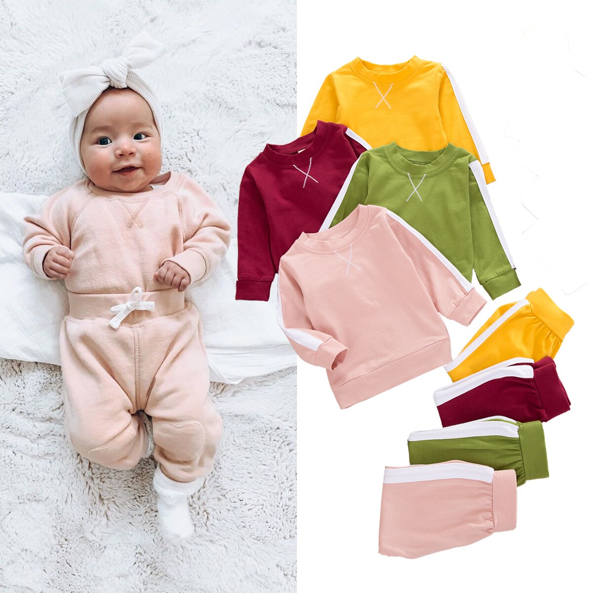 Ensemble 2 pièces en coton pour bébé fille et garçon, tenue décontractée à manches longues, survêtement pour enfant en bas âge, pull-over, haut et pantalon