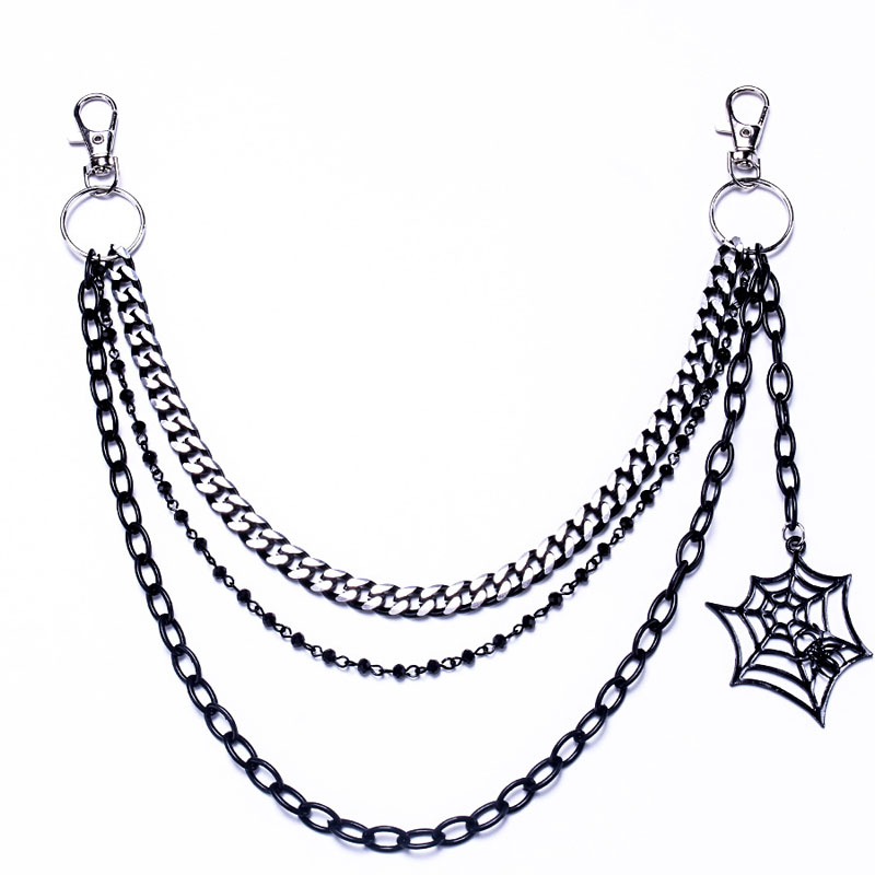 LLavero de de Halloween, cadena de pantalones de Metal negro Punk a la , colgante de telaraña de Hip Hop, cadena para pantalones vaqueros para hombres y mujeres, accesorios