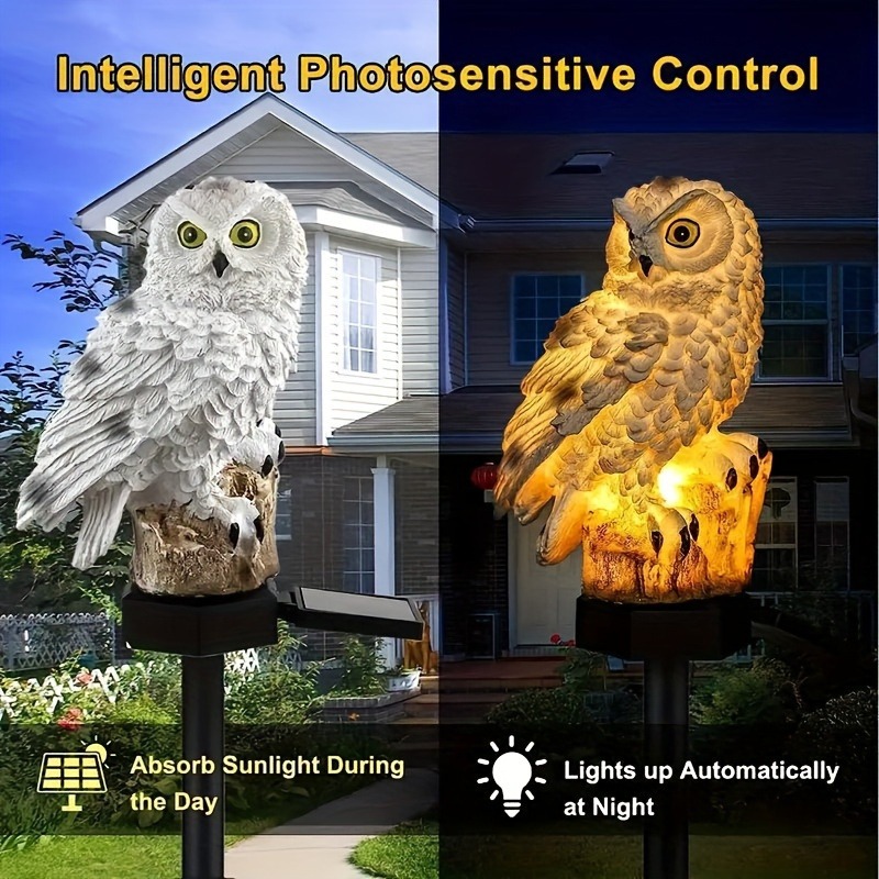 1 pc ao ar livre coruja estátua lâmpada resina artesanato movido a energia solar led iluminação ao ar livre decorativo paisagem luz solar jardim luz