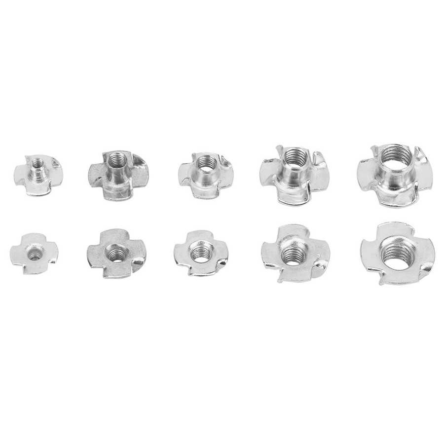 80Pcs Carbon Steel T Nuts Four-Pronged Speaker Nut Assortment Kits For Woodworking Furniture Fastener M3/M4/M5/M6/M8 Tee Nuts