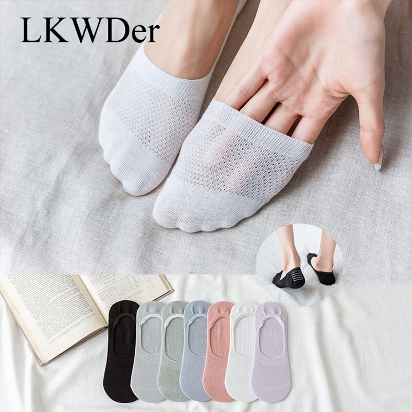 LKWDer-Calcetines de malla con agujeros para mujer, medias invisibles antideslizantes de silicona, de corte bajo, de algodón, para primavera y verano, 5 pares