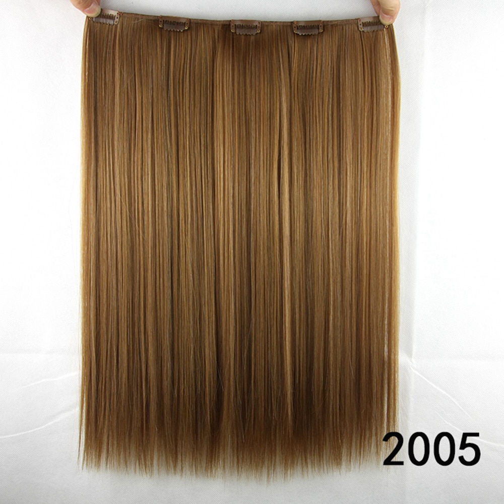 Soowee-extensiones de cabello sintético para mujer, 5 Clips de fibra de alta temperatura, 18 pulgadas, largo y liso: 1B/30HL