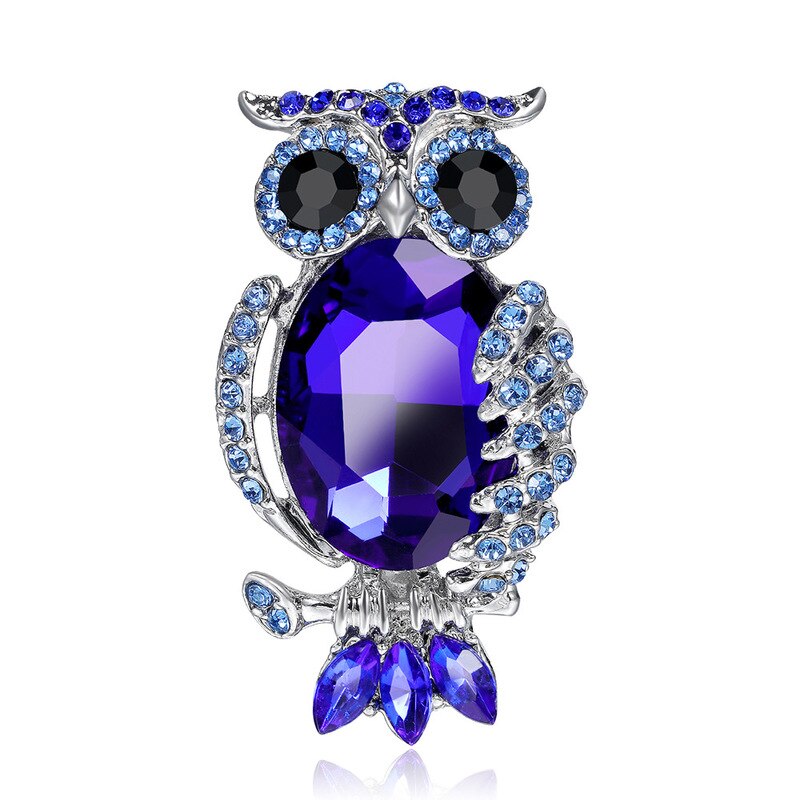 Trendy Mooie Rhinestone Blauwe Uil Broche Pin Vrouwen Mannen Mode Leuke Vogel Pakket Kleden Hoed Sjaal Corsage Sieraden Accessoires