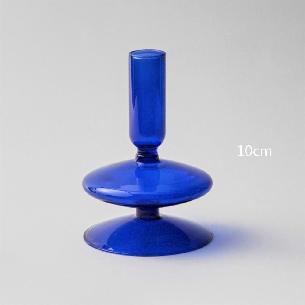 Blue Glass Candle Holder Candlesticks for Wedding Birthday Home Decoration Morden Decorative Glass: Blue 1Tie