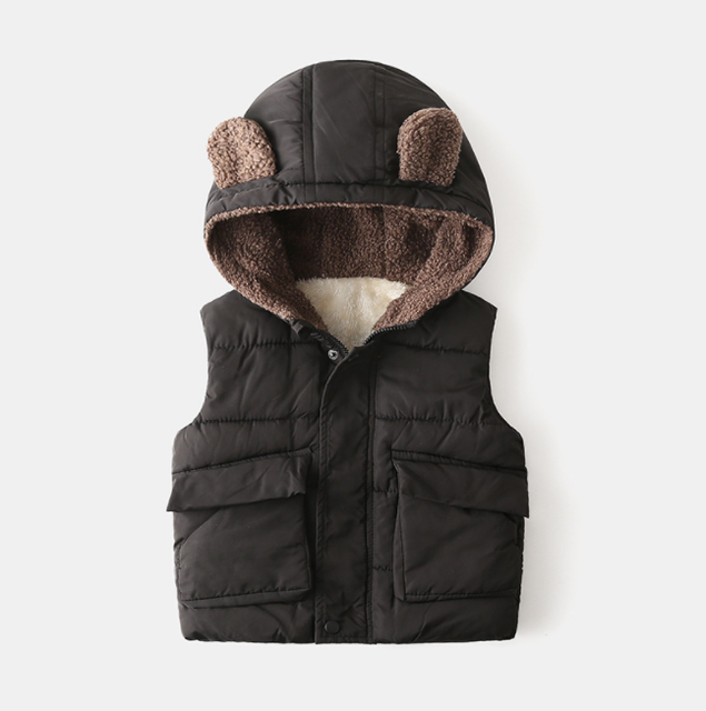 Gilet con cappuccio per ragazzi gilet addensato capispalla per bambini gilet per ragazzi abbigliamento per bambini ragazzi ragazze giacche in cotone gilet: nero / 5--120cm