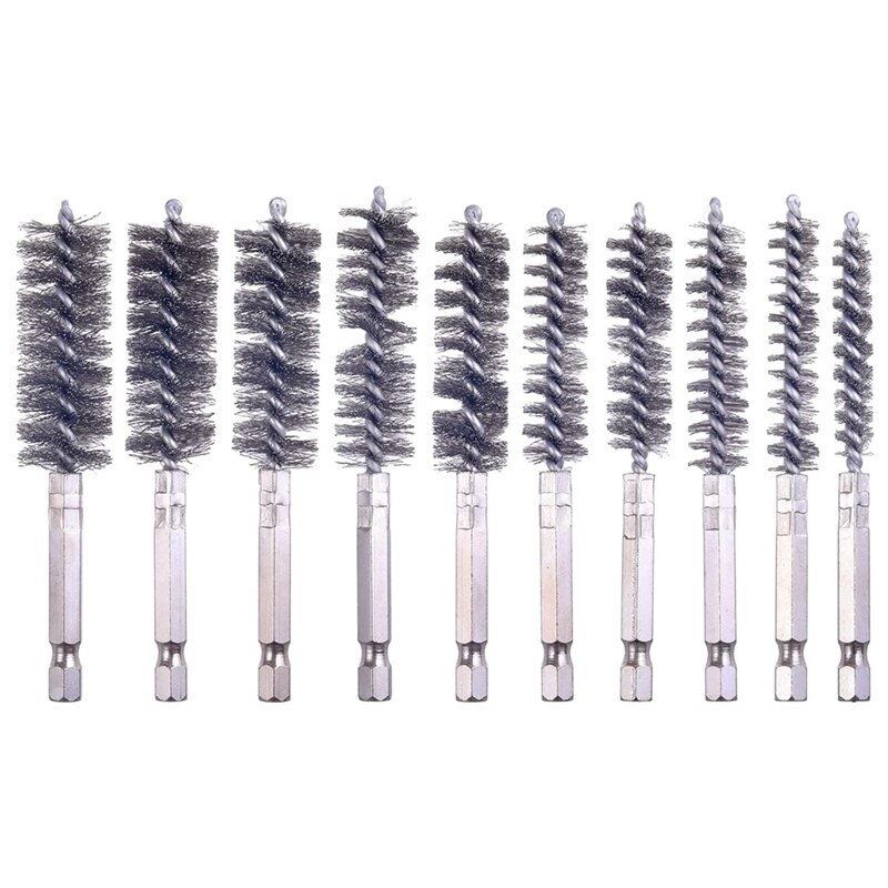 Bore Brush Set-1/4Inch Hex Shank Twisted Wire Bore Brushes With Different Bristle Lengths For Tubes Ports Bearings Cleaning: Silver
