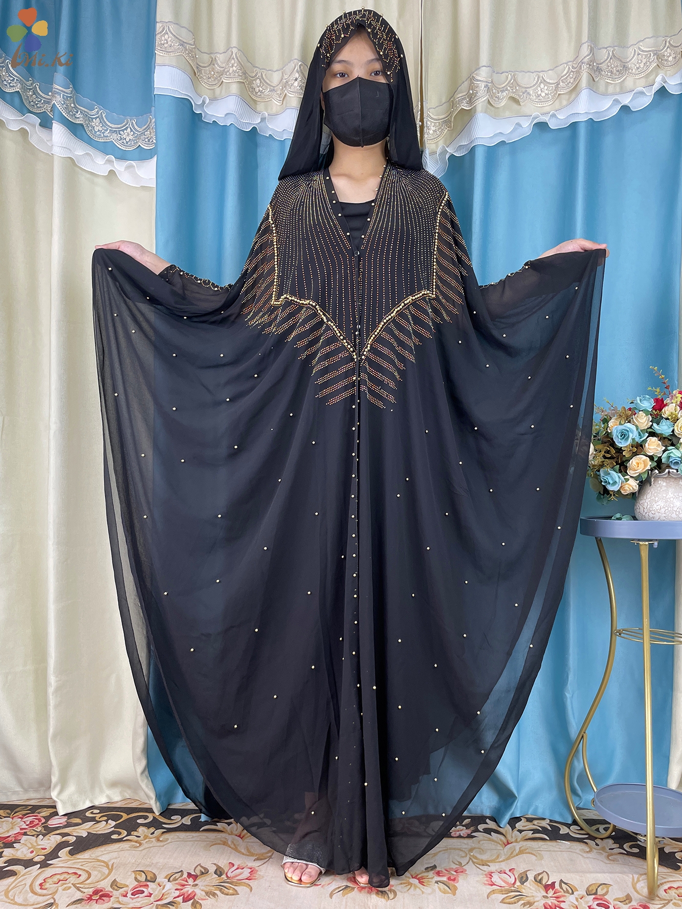 Vestido muçulmano de luxo para as mulheres, tamanho grande, abaya, roupas islâmicas, aberto, diamante, moda: Preto