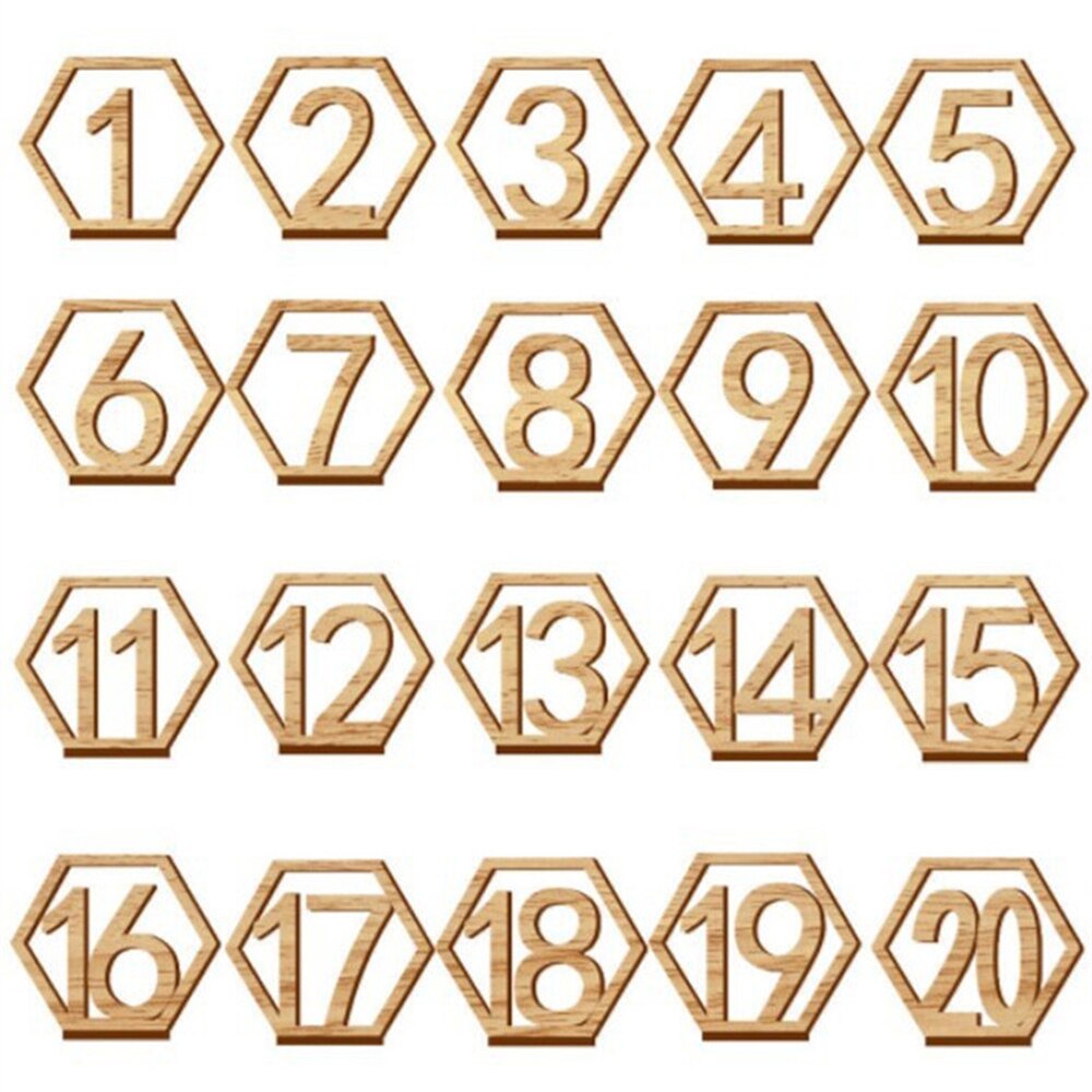 Letreros de madera para fiestas de cumpleaños, letreros de números de madera para mesa hexagonal de boda, para asiento de compromiso, , 10 piezas, 1-40