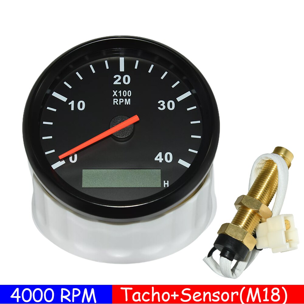 3K 4K 6K 8K RPM Tachometer-lehre Tach Sensor REV Zähler mit Stunde Meter 85mm benzin Diesel 12V 24V Rot Hintergrundbeleuchtung Anzeige: BB 4KRPM with M18