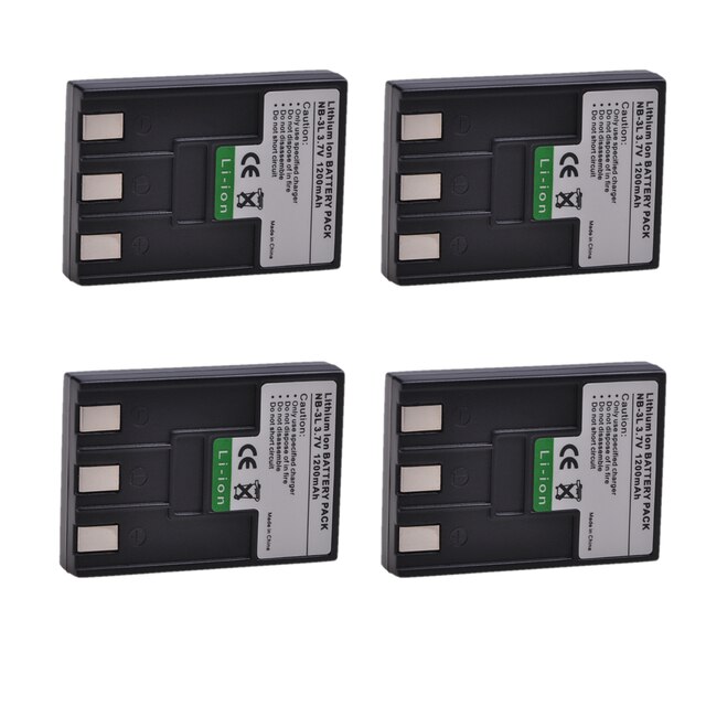 2pcs 1200mAh NB-3L NB3L NB 3L Battery for Canon PowerShot SD10 SD20 SD40 SD550 SD500 SD100 SD110, IXUS IIs II, NB-3LH Battery: 4x Battery