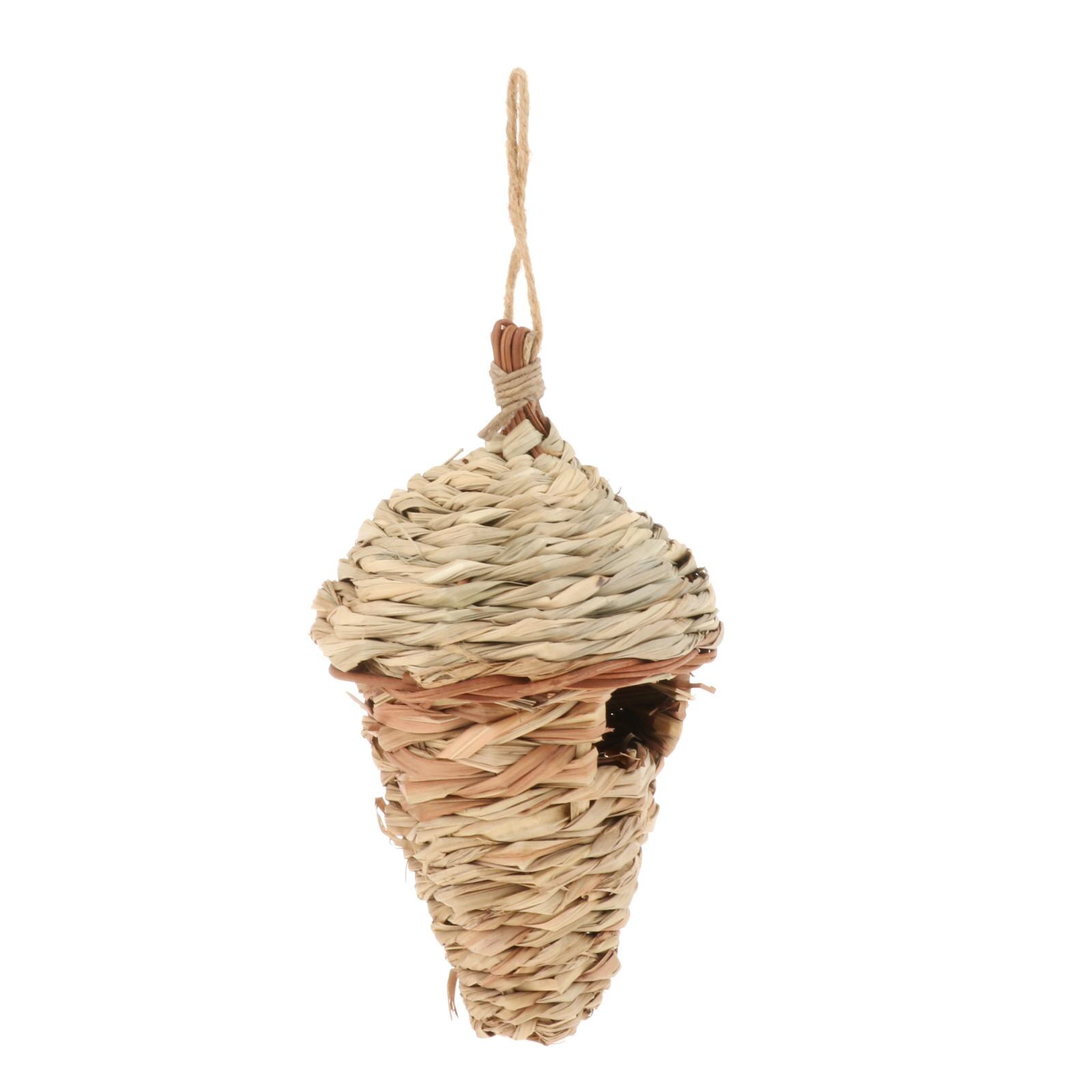 Buiten Opknoping Vogelhuisje Natuurlijke Hand Geweven Vogelnest Hut Voor Vink Kanarie: Conical
