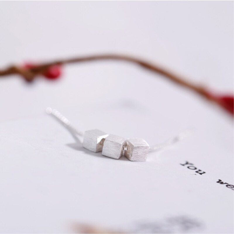 Three-dimensional Square Drawing Korean 925 Sterling Silver Temperament Personality Female Jewelry Necklace SNE027