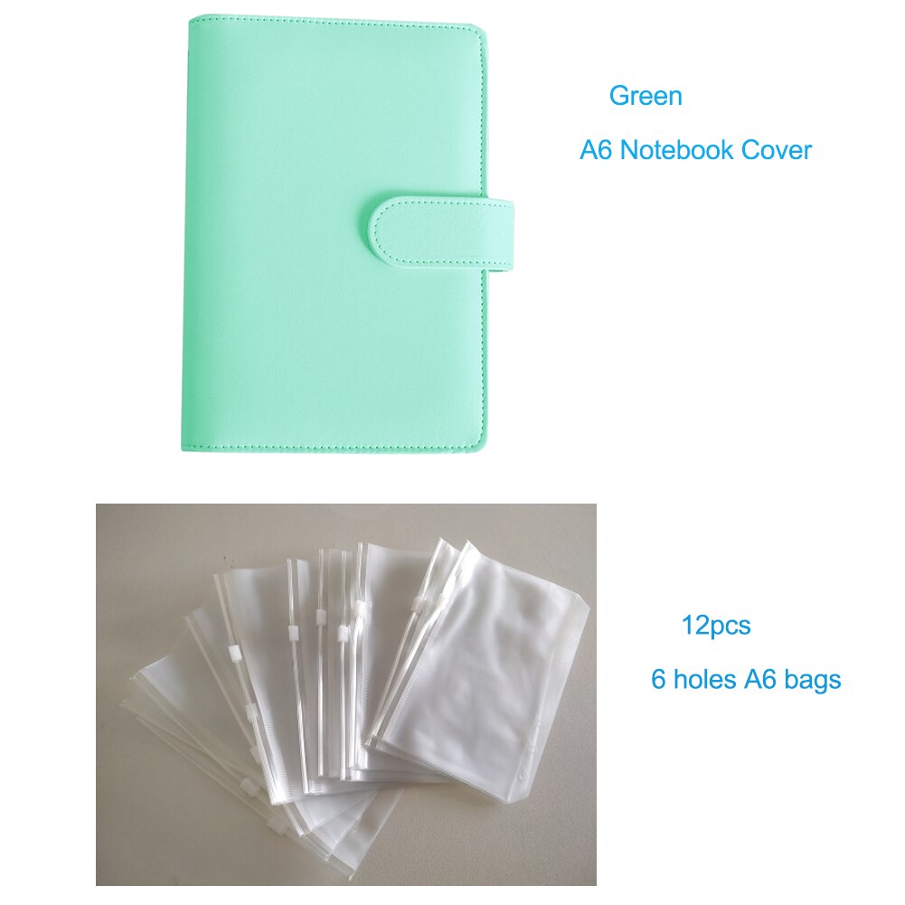 PU pelle Macaron A6 copertina per Notebook Budget raccoglitore ufficio scuola Agenda settimanale personale Agenda organizzatore: green with 12 A6 bag