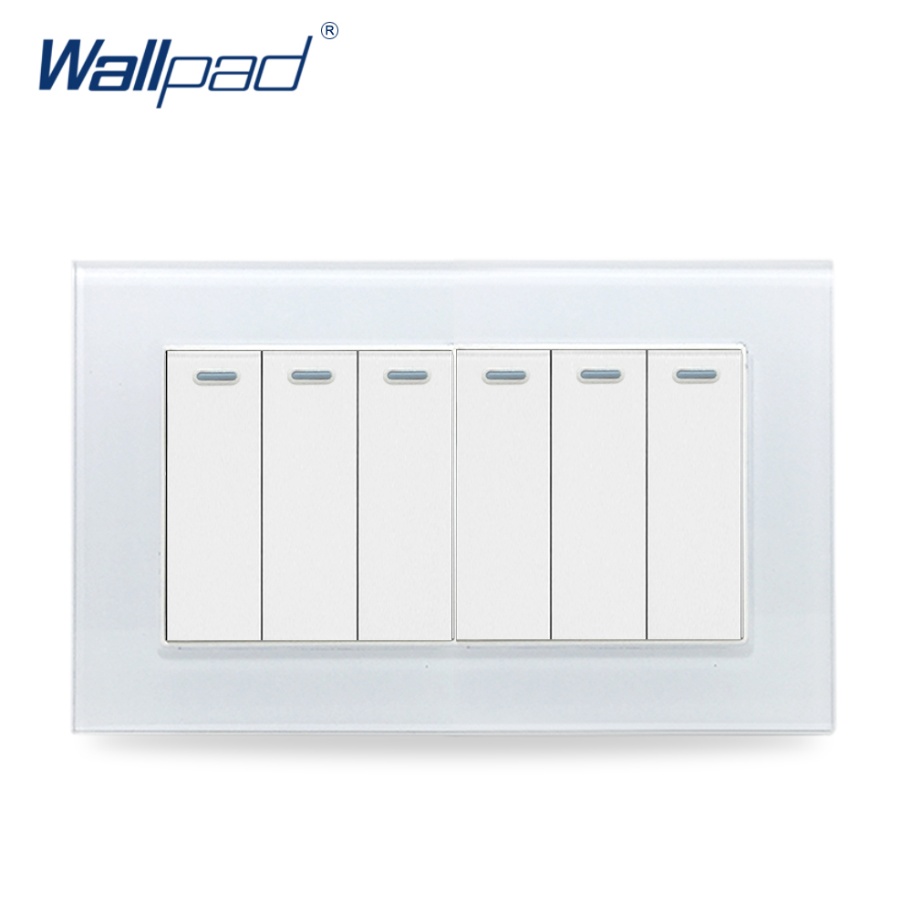 6 Gang 2 Way Wallpad Crystal Glass Panel 16A EU 110V-240V 146*86mm Double 3 Gang 2 Way Switches