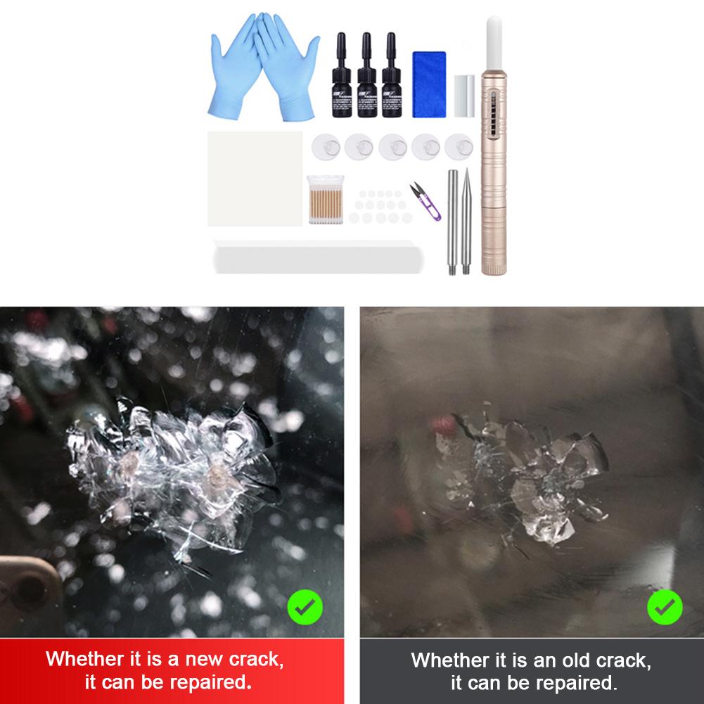 1 sett bil frontrute glass ripe væske reparasjon verktøysett for reparasjon av auto glass frontrute sprekk chip ripe