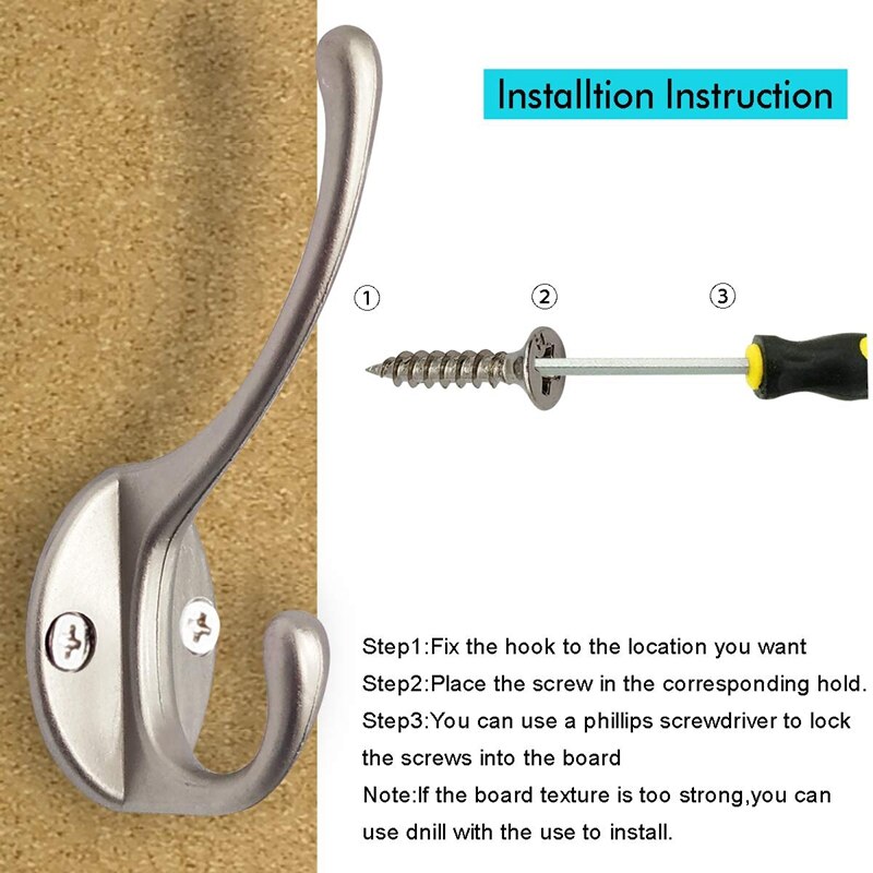 10 Pack Heavy Duty Dual Coat Hooks Wall Mounted with 20 Screws Retro Double Hooks Utility Hooks for Coat, Scarf, Bag, Towel, Key