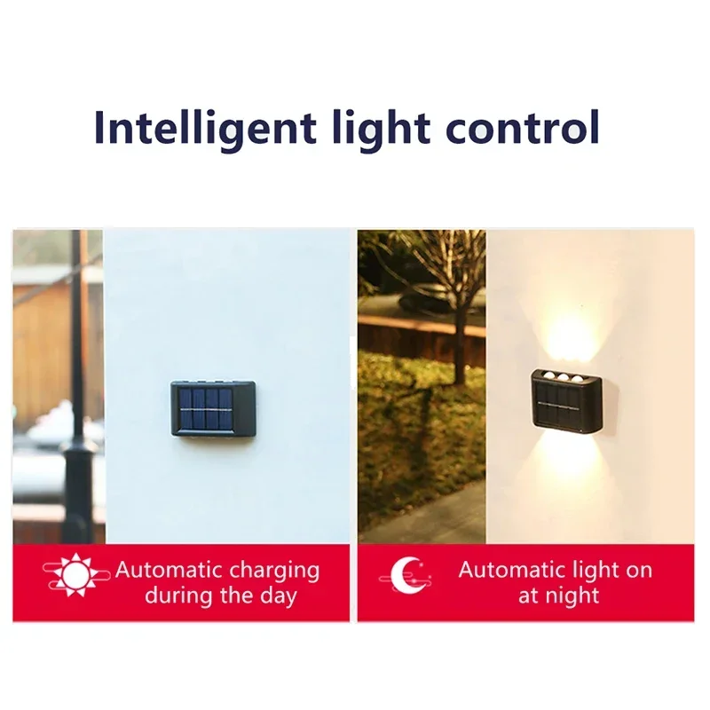 LED-Solarleuchte für den Außenbereich, wasserdicht, nach oben und unten leuchtende Beleuchtung für Straße, Garage, Garten, Lichter, Dekoration, Solar-Wandlampen