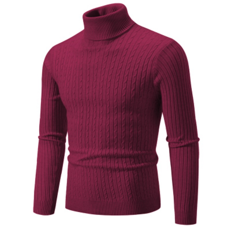 Herregenser med høy hals ensfarget pullover strikket varm avslappet polokrage joggetøy ull herre vinter utendørs topper: L / Lilla