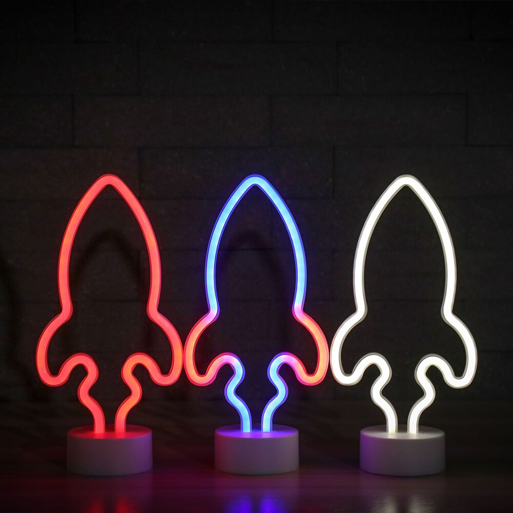 Rocket Vorm Led Neon Licht Twee-Kleur Neon Light Wanddecoratie Party Bruiloft Decoratie Kerst Cadeau Neon licht