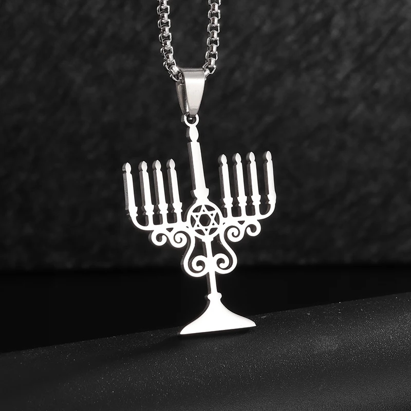 Collar de pentagrama de brujería de acero inoxidable para hombre, colgante de Tetragrammaton judío y hebreo, amuleto de solmón, joyería