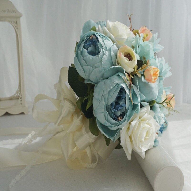 Pivoine bleue Bouquets de mariée Rose vraie touche femmes mariage fleur artificielle Bouquet Studio Photo Simulation tenant des fleurs