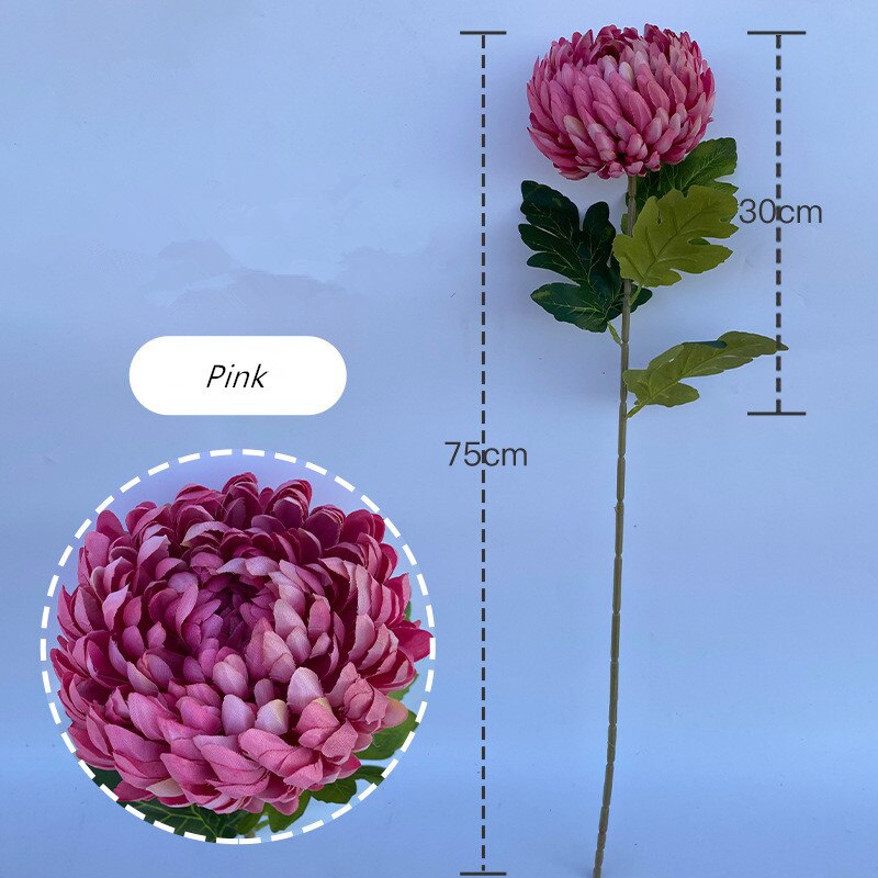 Grote Enkele Chrysant Land Stijl Woonkamer Bloemstuk Kunstbloemen Bruiloft Schieten Props Decor Bloemen: Pink