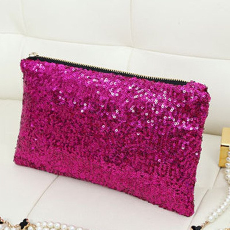 Womens Ladies Glitter Sparkling Sequins Handbag Evening Party Clutch Bag: rose Red