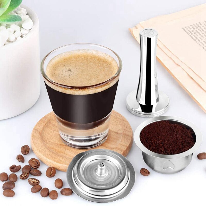 Upgraded Stainless Steel Coffee Capsule for Nespresso Vertuoline GCA1 & Delonghi ENV135 with Aluminum Lids