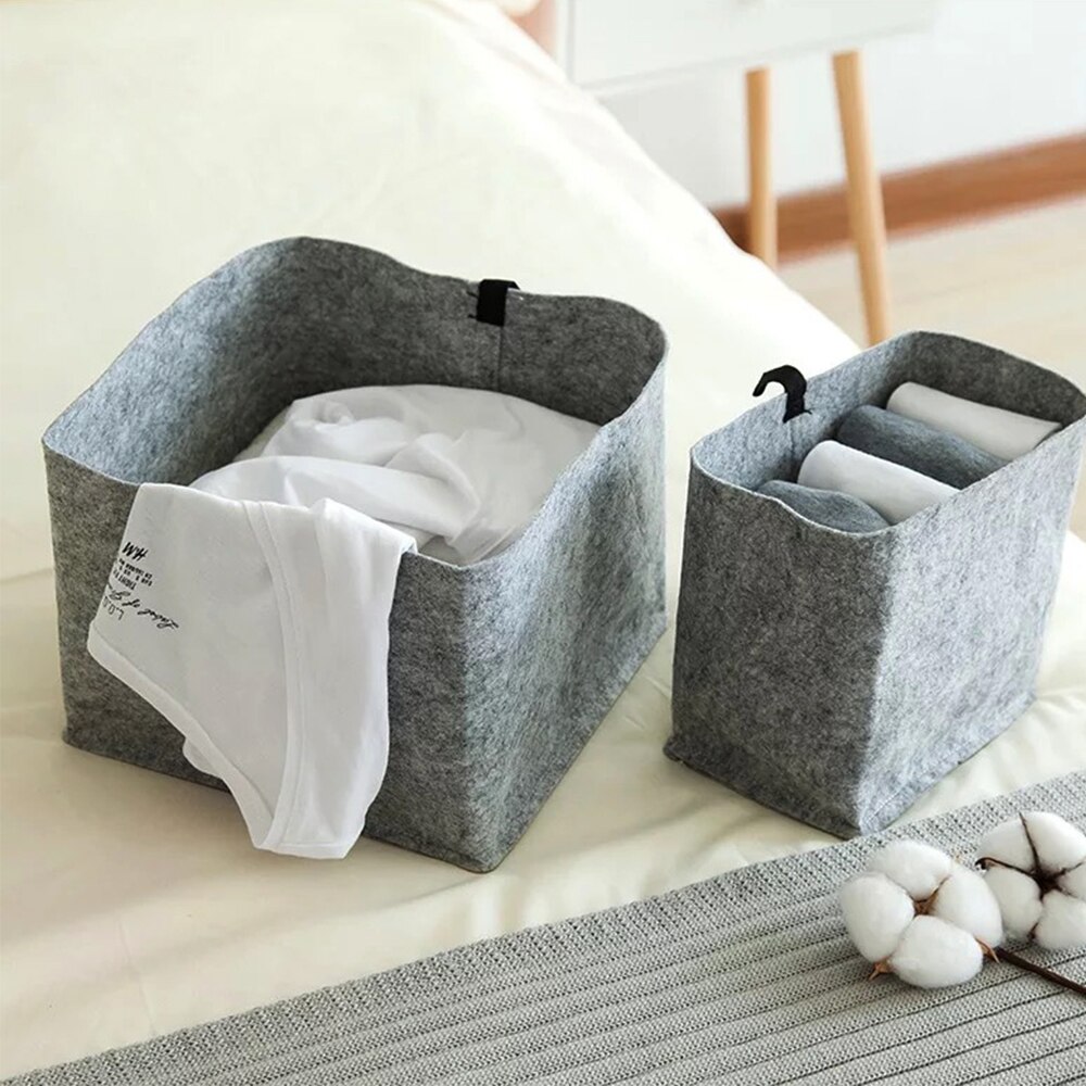 Laundry Basket Rectangular Felt Foldable Storage Basket Toy Book Dirty Clothes Container Desktop Living Room Bathroom Organizer