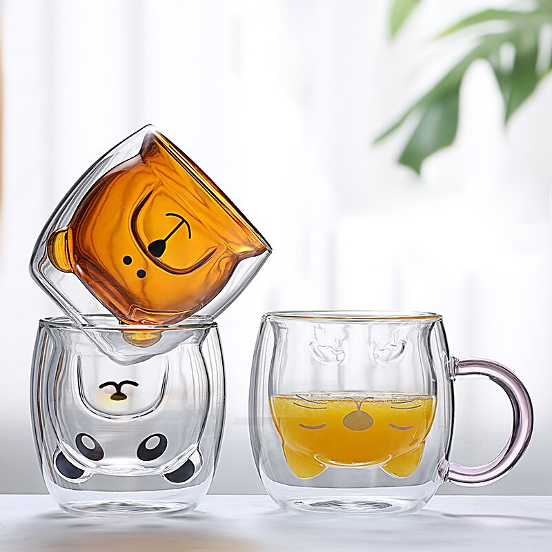 Canecas bonitos vidros parede dupla isolados copos copo de café, copo de café, copo de chá, copo de leite, melhor presente para o escritório e pessoal b