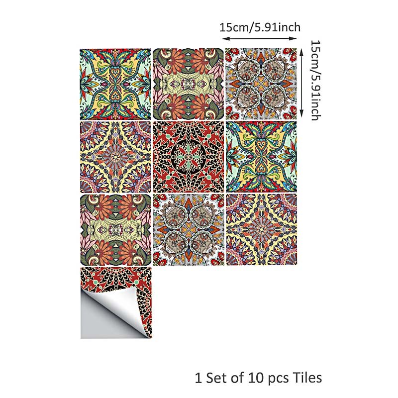 10Pcs Thuis Pvc Tegels Stickers Muursticker Retro Decor Waterdichte Keuken 15*15Cm Thuis Badkamer Keuken december: 09
