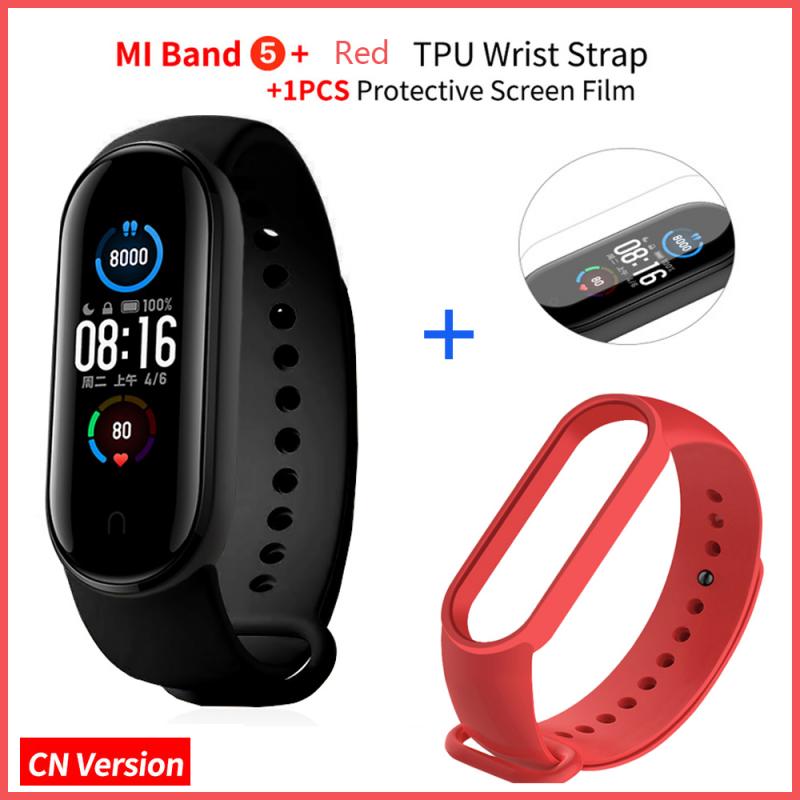 1.1 "originale Xiaomi Mi Banda 5 Braccialetto Intelligente Schermo AMOLED Miband 5 Smartband Per Il Fitness Traker Bluetooth di Sport Intelligente Braccialetti: CN Add Red