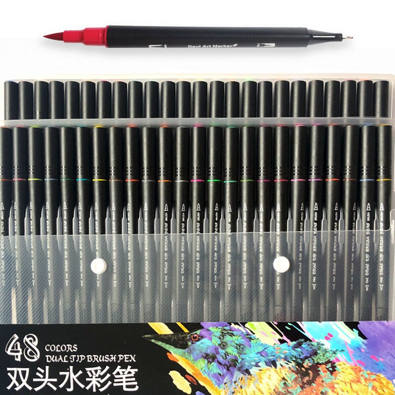 Dual Tips 48/60/72/100 Art Marker Inkt Op Waterbasis Zachte Fijne Borstel Pen Met PP pakket: 48 Colors