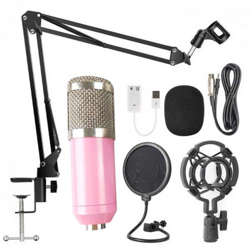 BM-800 Microphone Wired Capacitive Microphone Set Vocal Recording Radio Broadcasting Karaoke Mic Kits: Pink