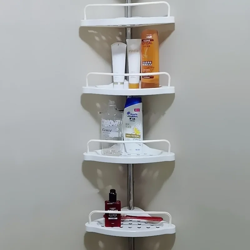 Shower Caddy Tension Pole Rust Proof Telescopic Rod Storage Rack Bathroom Corner Organizer 4 Tier