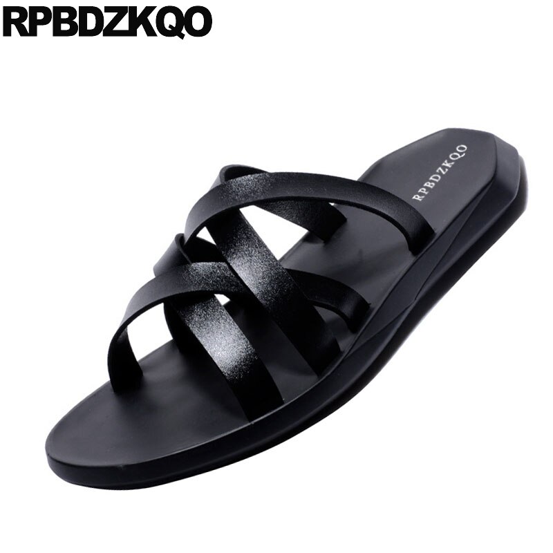 waterproof open toe slippers slides strap leather shoes roman outdoor water men gladiator sandals summer white black