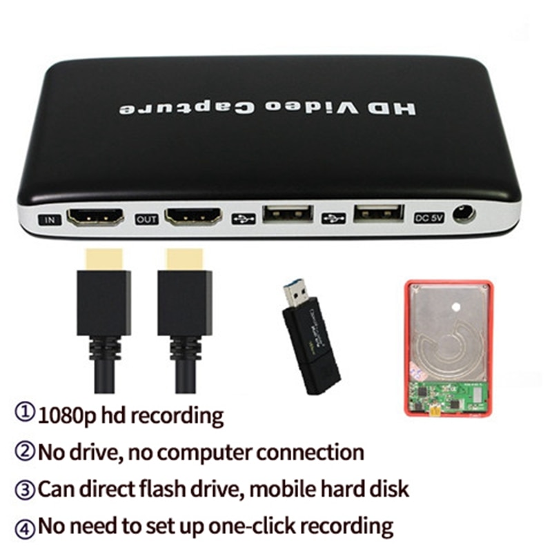 USB 1080P HD Video Capture HDMI HDD Game AV Video Capture Recorder + Remote Control Game Recording Support Video Playback(US Plu