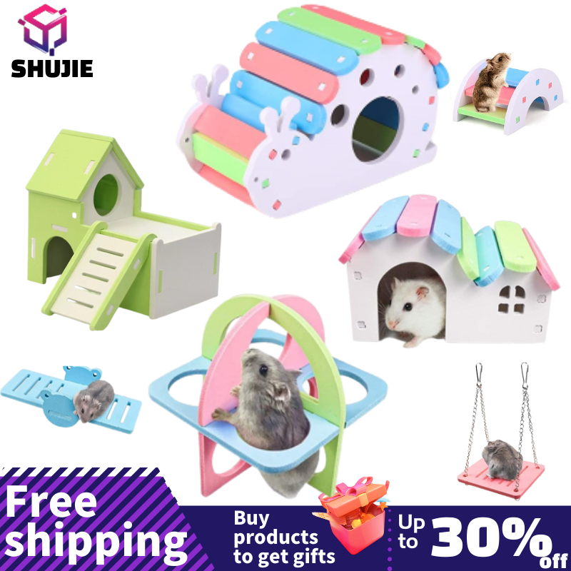 Haustier Hamster Spielzeug Holz Regenbogen Brücke Wippe Schaukel Haus Kleine Ebene Aktivität Klettern Spielzeug DIY Hamster KäFeige Zubehör