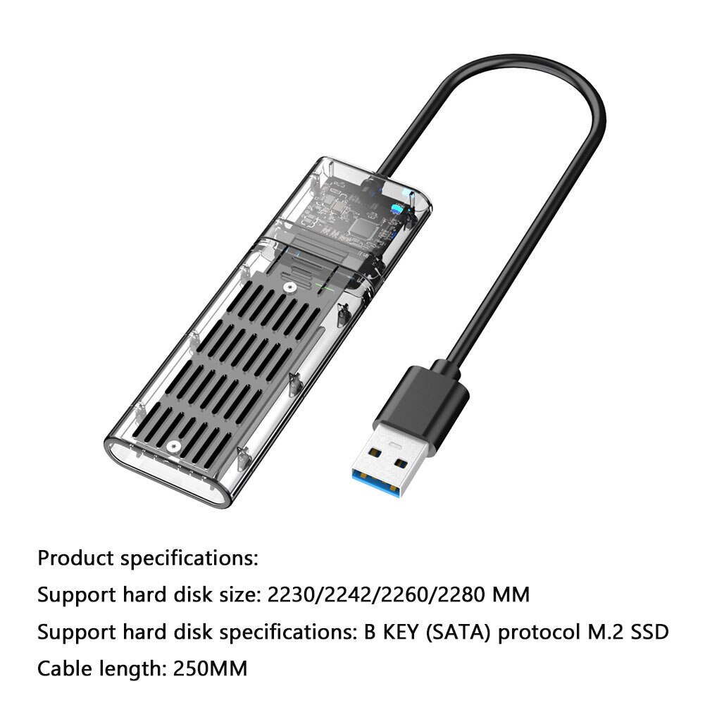 Carcasa de SSD M2 a USB 3,0 Gen 1, caja de disco duro externo M.2 NGFF SATA, 5gbps