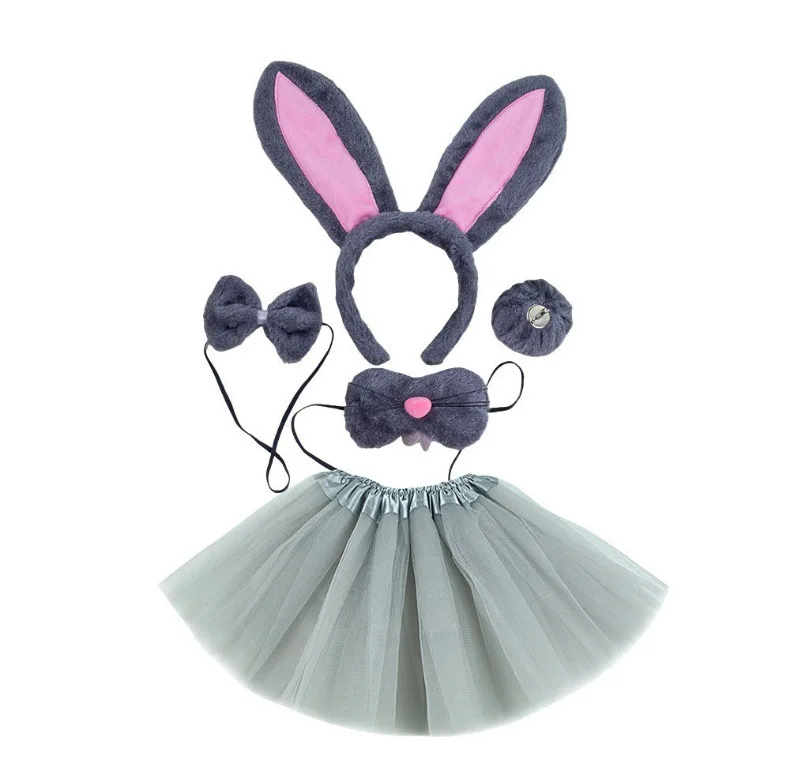 Hase Kaninchen Kostüm Zubehör Bauernhof Tier verkleiden Stirnband Rock Tutu Schwanz weiß grau