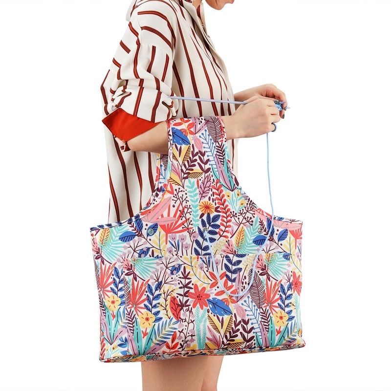 Saco de tricô fio armazenamento organizador tote saco de viagem saco de pulso para agulhas crochets ganchos portátil tricô tote cesta