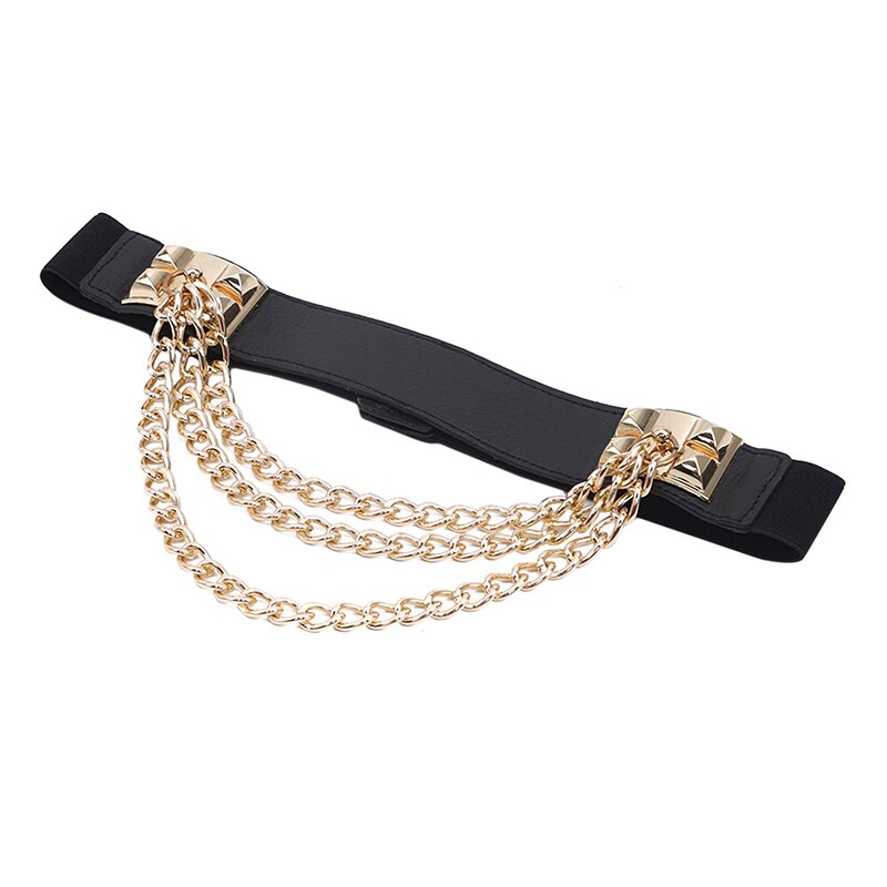 Elastic Dress Belt For Women Rivet Metal Gold Chain Waistband Ladies Leather Female Luxury Waist Punk Belt For Dresses