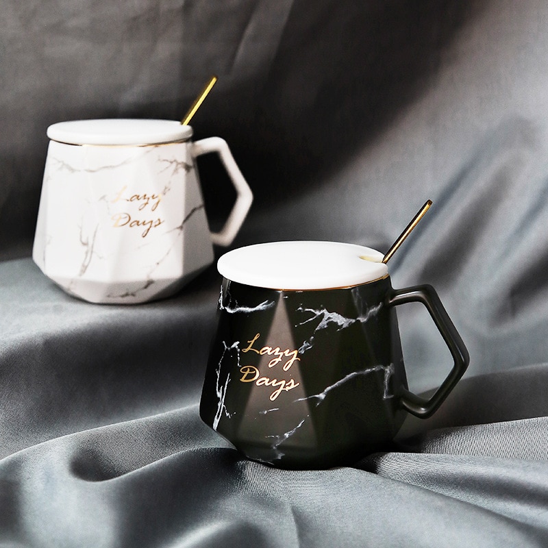 Marble Glazes Ceramic Mug Porcelain Rhombus Shaped Drinking Tea Mugs Breakfast Office Water Coffee Cups for Men Women