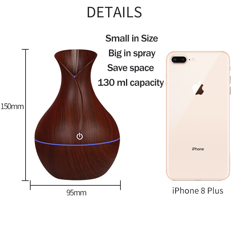 Mini humidificateur d'air en forme de vase en bois, diffuseur d'huiles essentielles, humidificateur d'air usb, purificateur d'air, diffuseur d'aromathérapie ultrasonique pour voiture, usb