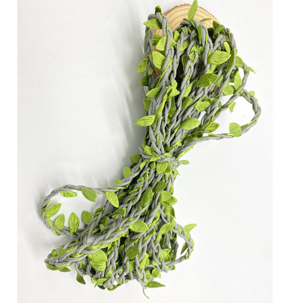 5 Meter/partij Natuurlijke Jute Touw 5Mm Jute Blad Lint Met Kunstmatige Wijnstok Groene Bladeren Diy Craft Vintage Voor Bruiloft party Decor: gray