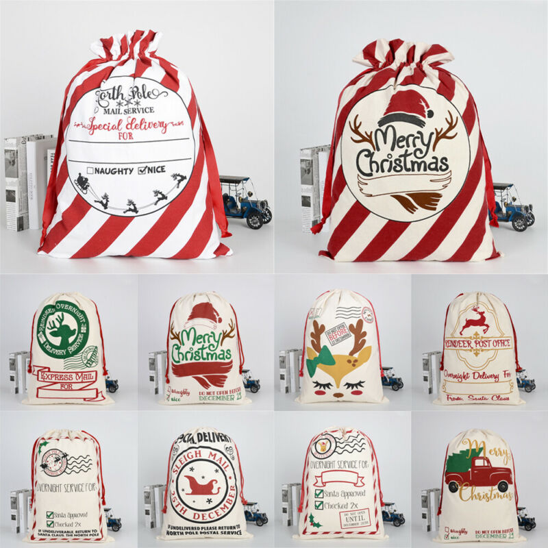 Bolsas de calcetín navideñas grandes, saco de de Papá Noel de Hessian, bolsa de decoración, de caramelo, bolsa con cordón de almacenamiento, 11 estilos