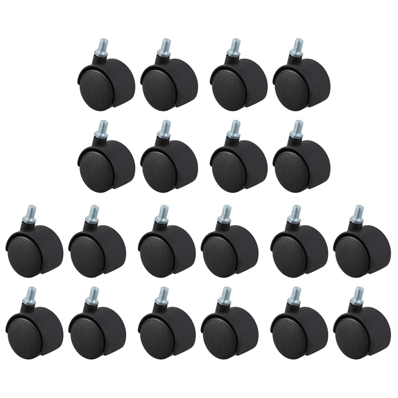 Plast Svinghjul - 8mm Gjenget Stang - 1,5" Hjul - 20 stk Svart: Default Title